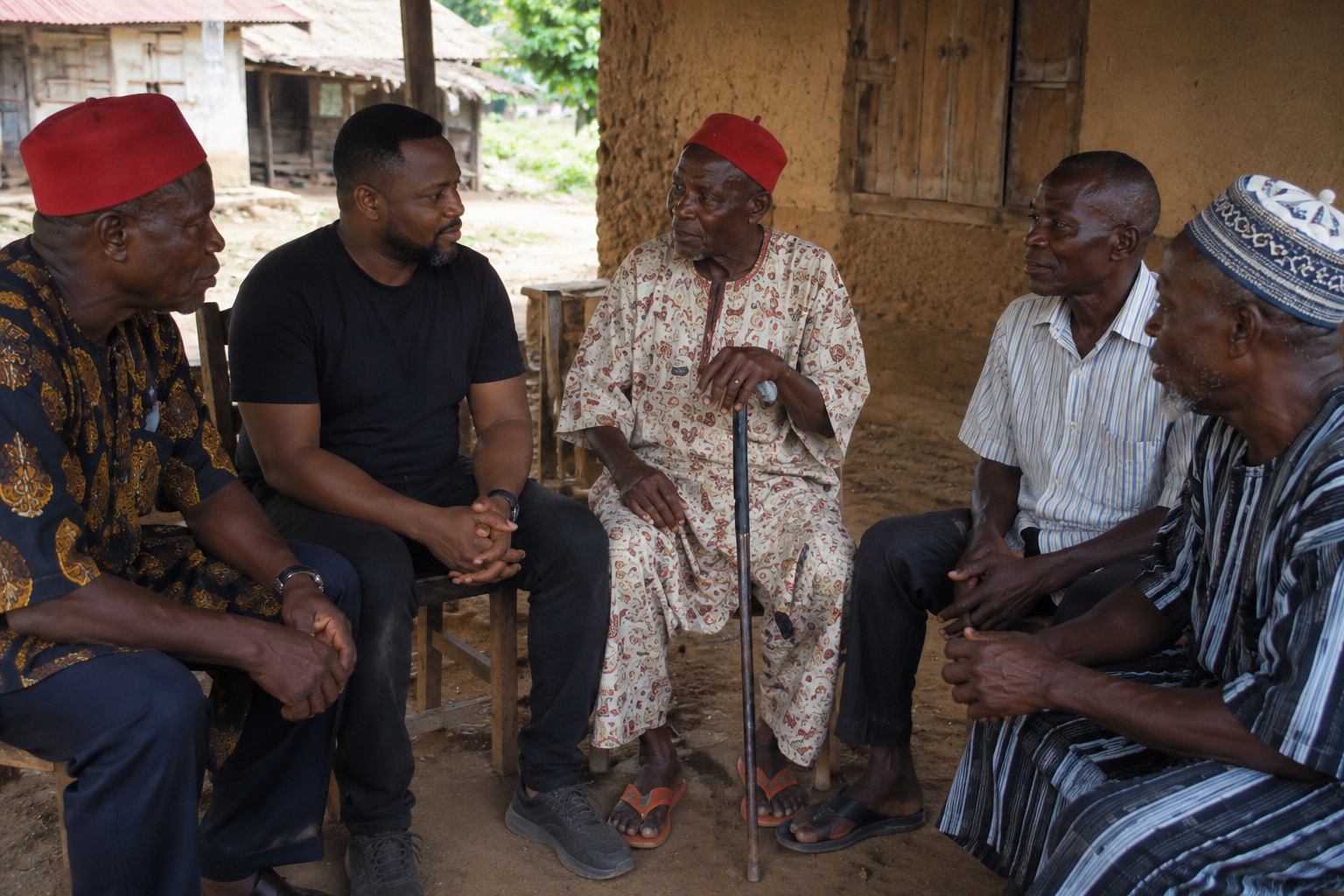Chukwuemeka Agu meeting Mazi Eze Okonkwo at the Iwa Akwa ceremony in Ogidi
